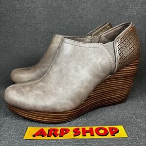 🔴 Dr. Scholl`s Harlow Women`s Size 9.5 Brown Faux Leather Ankle Wedges Bootie